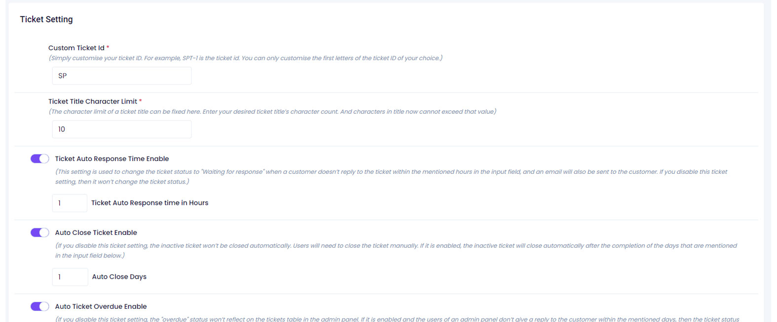 Remove Customer/Ticket Violation from settings